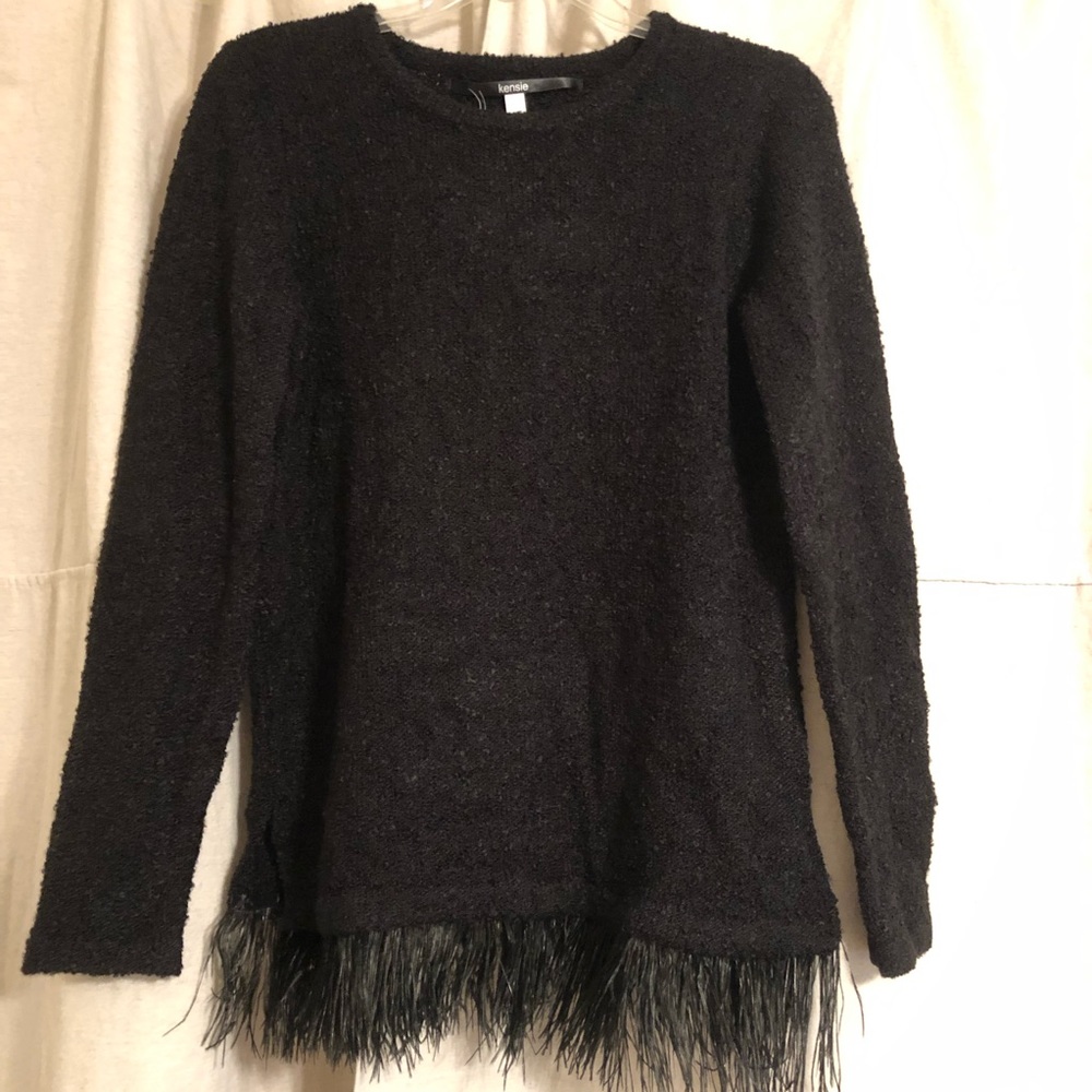 Kensie | NWT Cozy Black Feather Trim Sweater - S